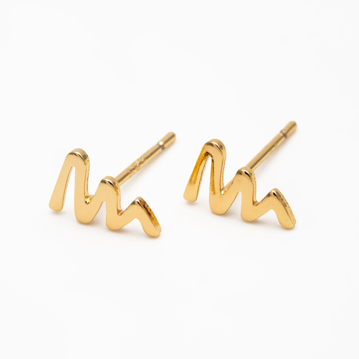 10pcs Gold ZigZag Stud Earrings, Gold Plated Brass, Minimalist Wave Earrings (GB-4058)