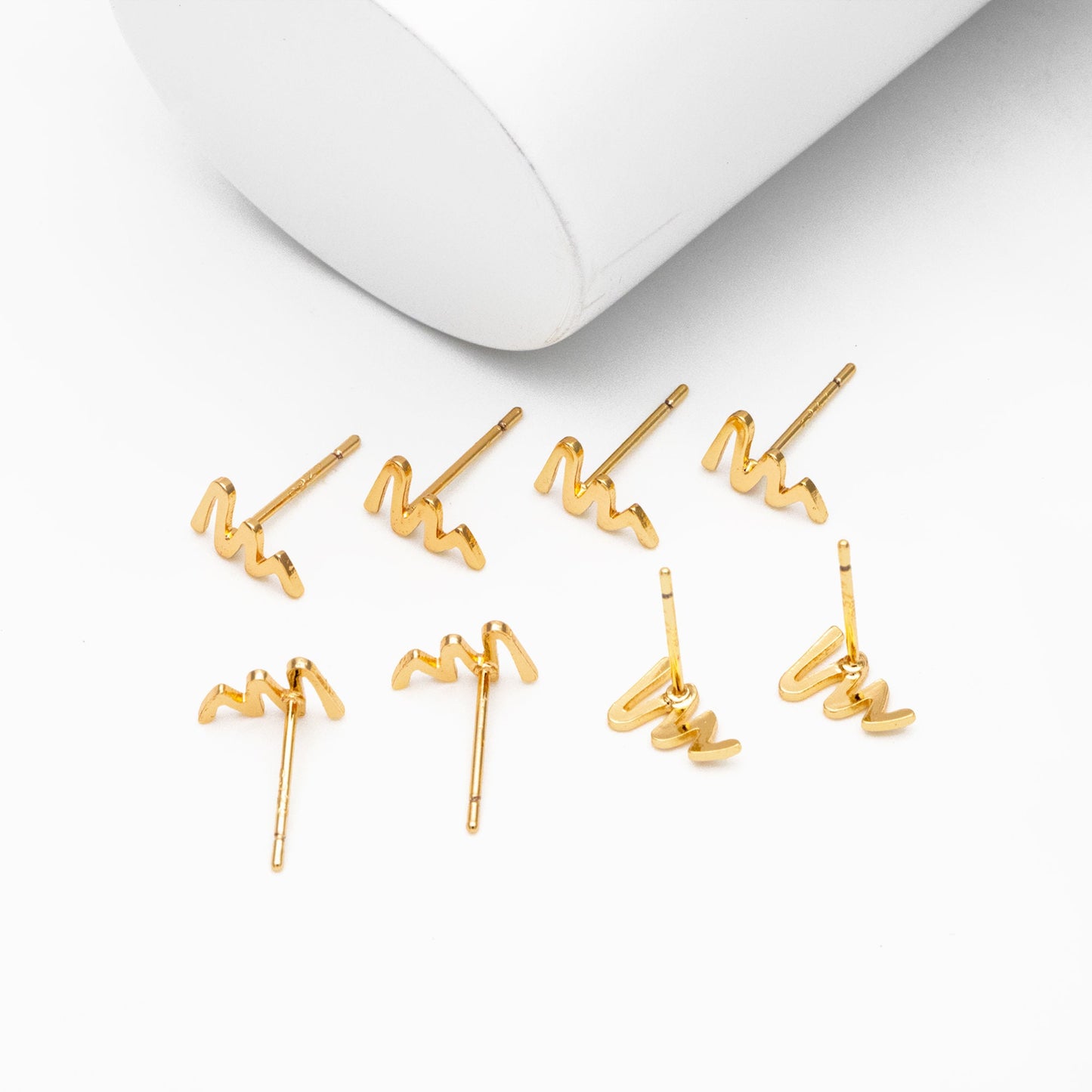 10pcs Gold ZigZag Stud Earrings, Gold Plated Brass, Minimalist Wave Earrings (GB-4058)