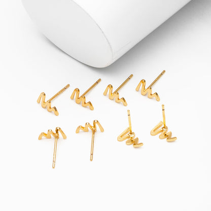 10pcs Gold ZigZag Stud Earrings, Gold Plated Brass, Minimalist Wave Earrings (GB-4058)
