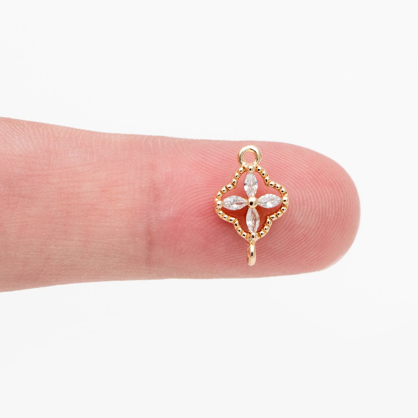 10pcs CZ Pave Gold Flower Charm Connectors 14mm, 18K Gold plated Brass Earring Connectors (GB-3780-E)