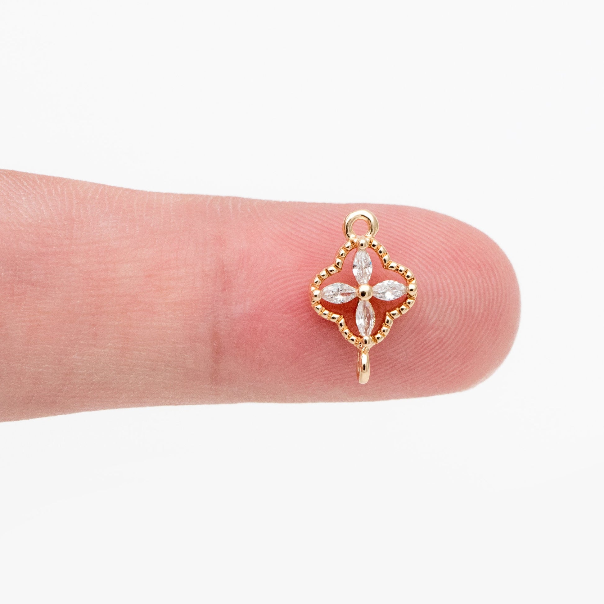 10pcs CZ Pave Gold Flower Charm Connectors 14mm, 18K Gold plated Brass Earring Connectors (GB-3780-E)