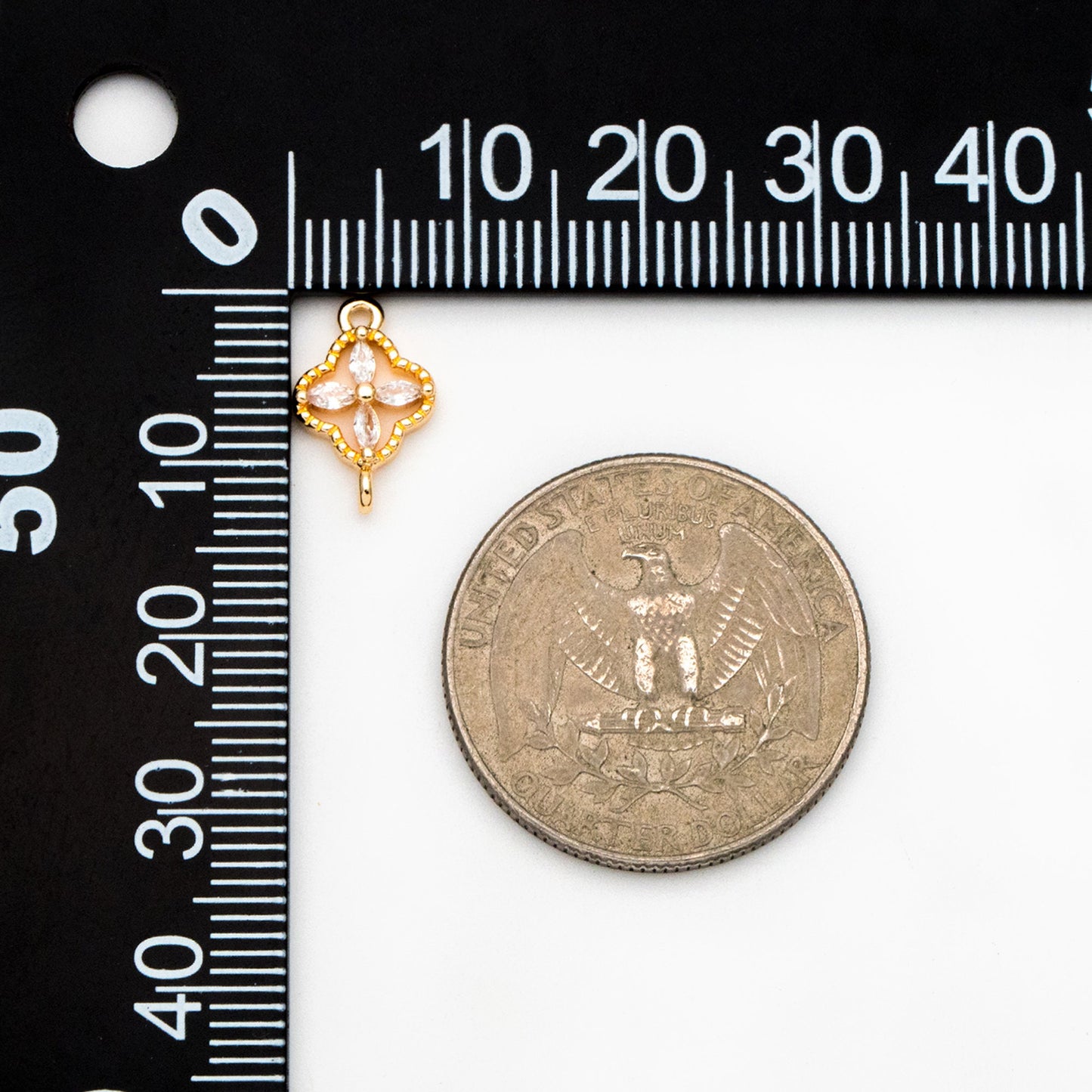 10pcs CZ Pave Gold Flower Charm Connectors 14mm, 18K Gold plated Brass Earring Connectors (GB-3780-E)