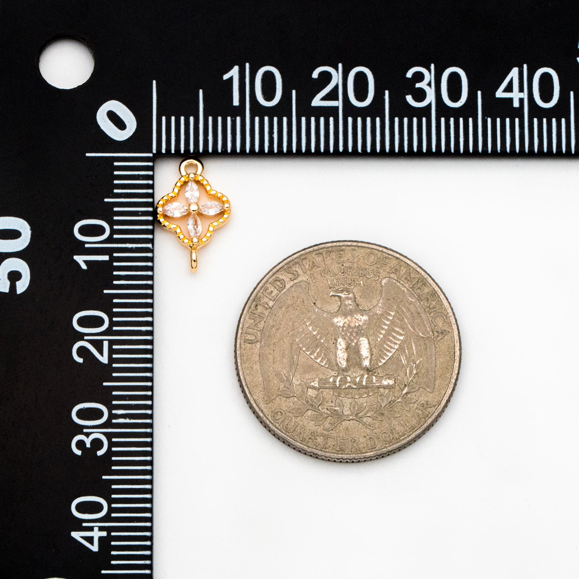 10pcs CZ Pave Gold Flower Charm Connectors 14mm, 18K Gold plated Brass Earring Connectors (GB-3780-E)