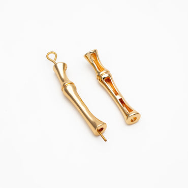 4pcs Gold Curved Bamboo Tube Beads, 18K Real Gold plated Brass Tube Spacers (GB-4067)