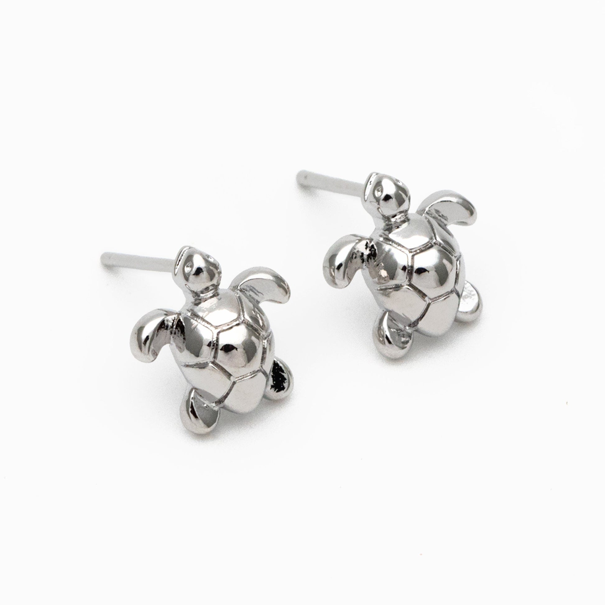 10pcs Gold/ Silver Turtle Earrings, Gold/ Rhodium Plated Brass, Minimalist Stud Earrings (GB-3845)