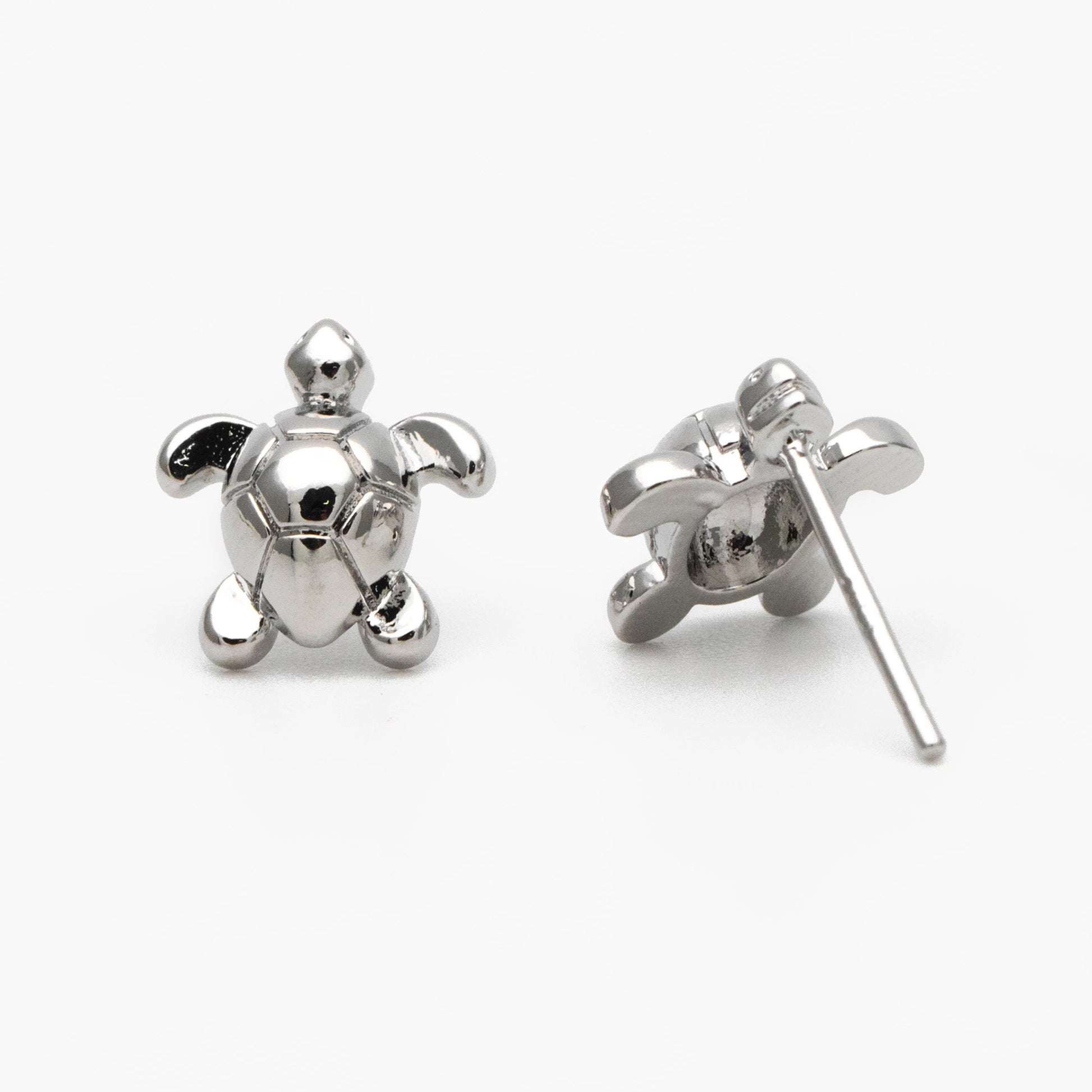 10pcs Gold/ Silver Turtle Earrings, Gold/ Rhodium Plated Brass, Minimalist Stud Earrings (GB-3845)