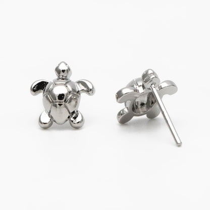 10pcs Gold/ Silver Turtle Earrings, Gold/ Rhodium Plated Brass, Minimalist Stud Earrings (GB-3845-C)
