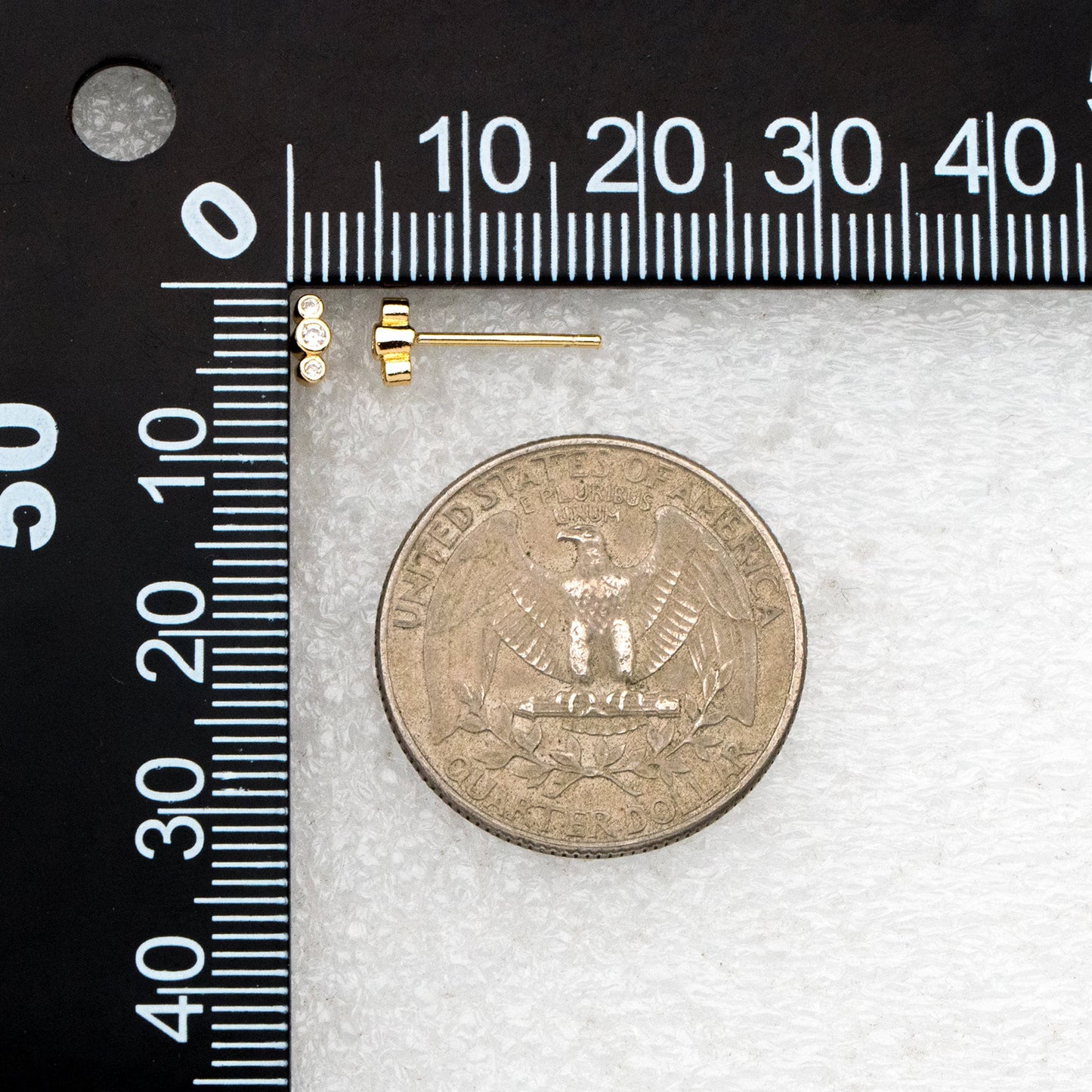 10pcs CZ Pave Dainty Trinity Earrings 5x2mm, Real Gold Plated Brass Minimalist Stud Earrings (#GB-4021)