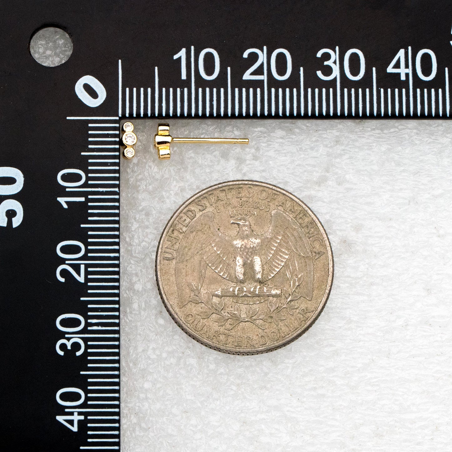 10pcs CZ Pave Dainty Trinity Earrings 5x2mm, Real Gold Plated Brass Minimalist Stud Earrings (#GB-4021)