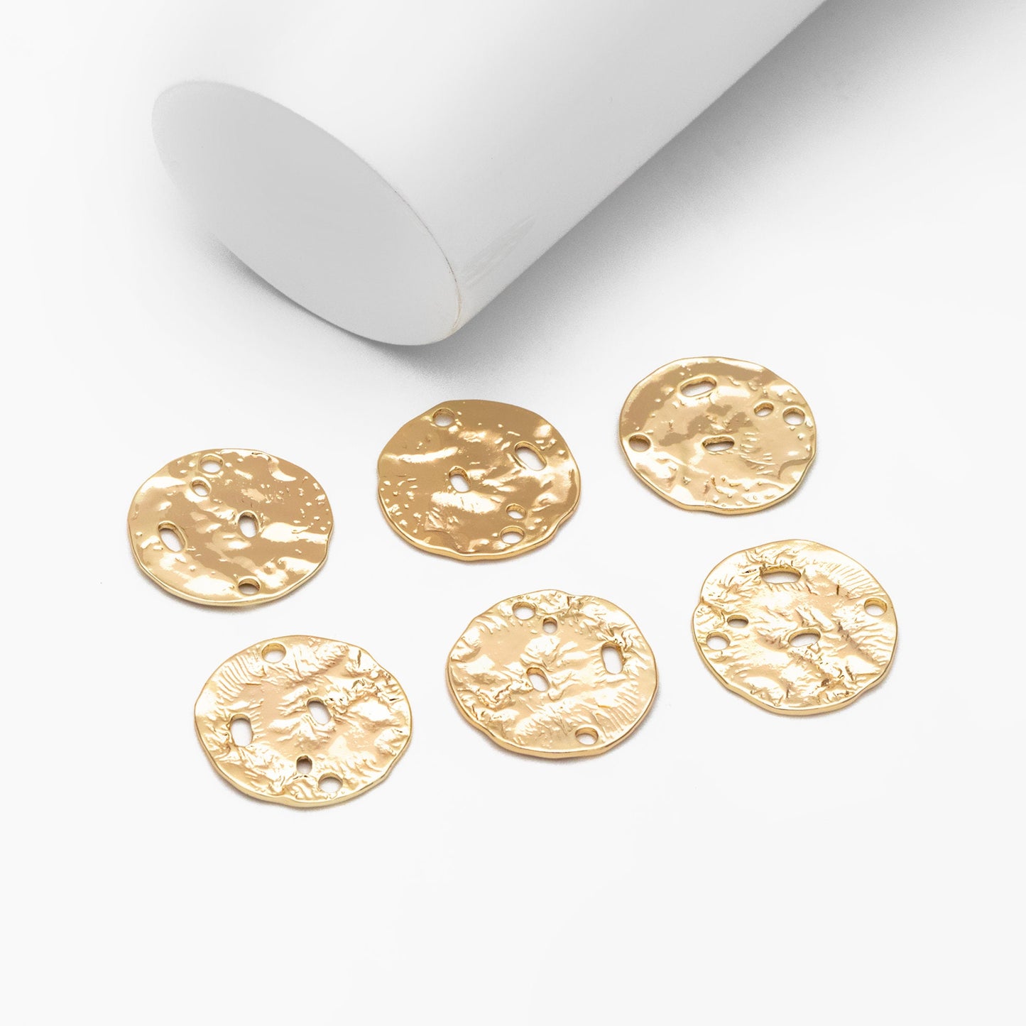 10pcs Gold Round Hammered Disc Connectors, Gold plated Brass Coin Disk Charms (GB-2977-J)