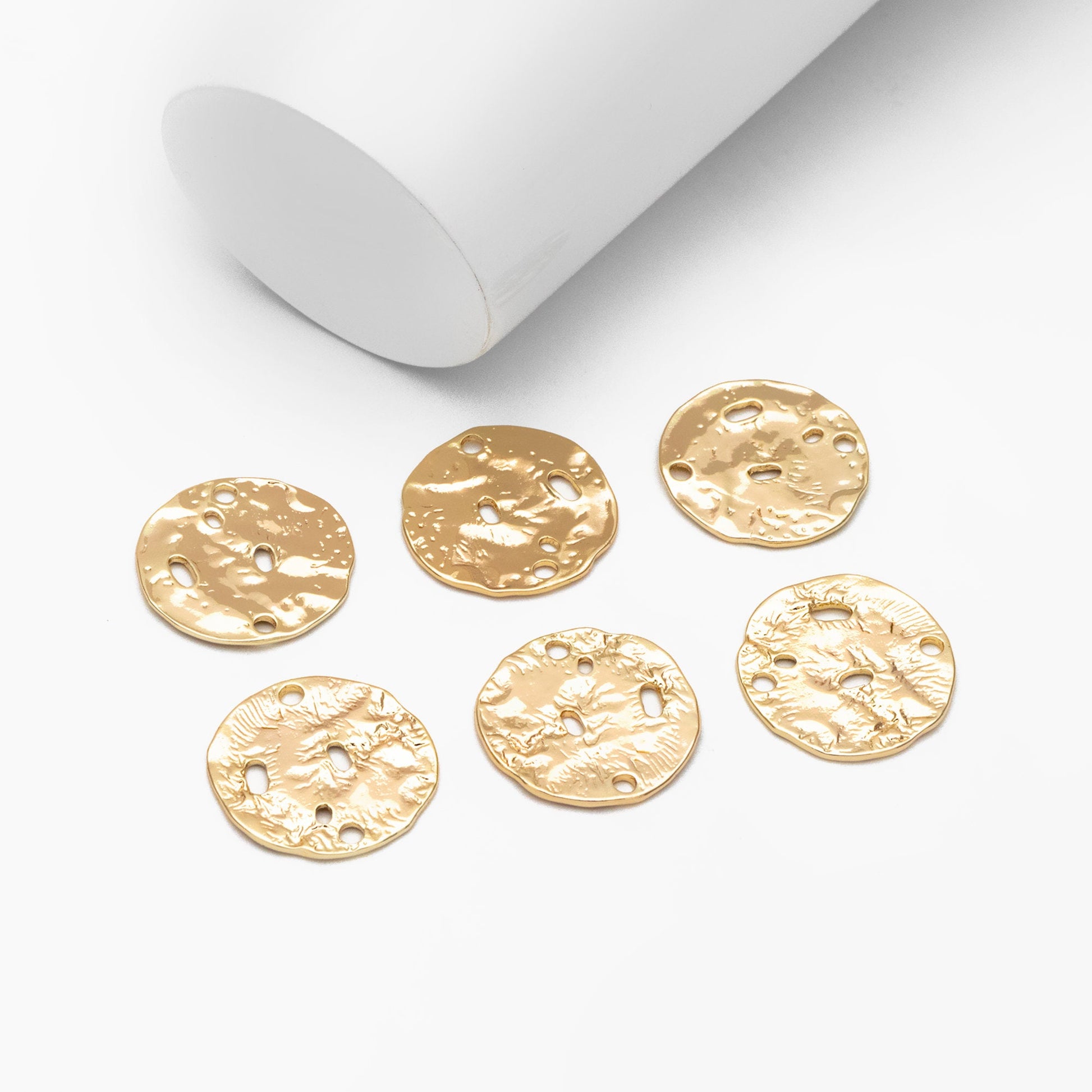 10pcs Gold Round Hammered Disc Connectors, Gold plated Brass Coin Disk Charms (GB-2977-J)