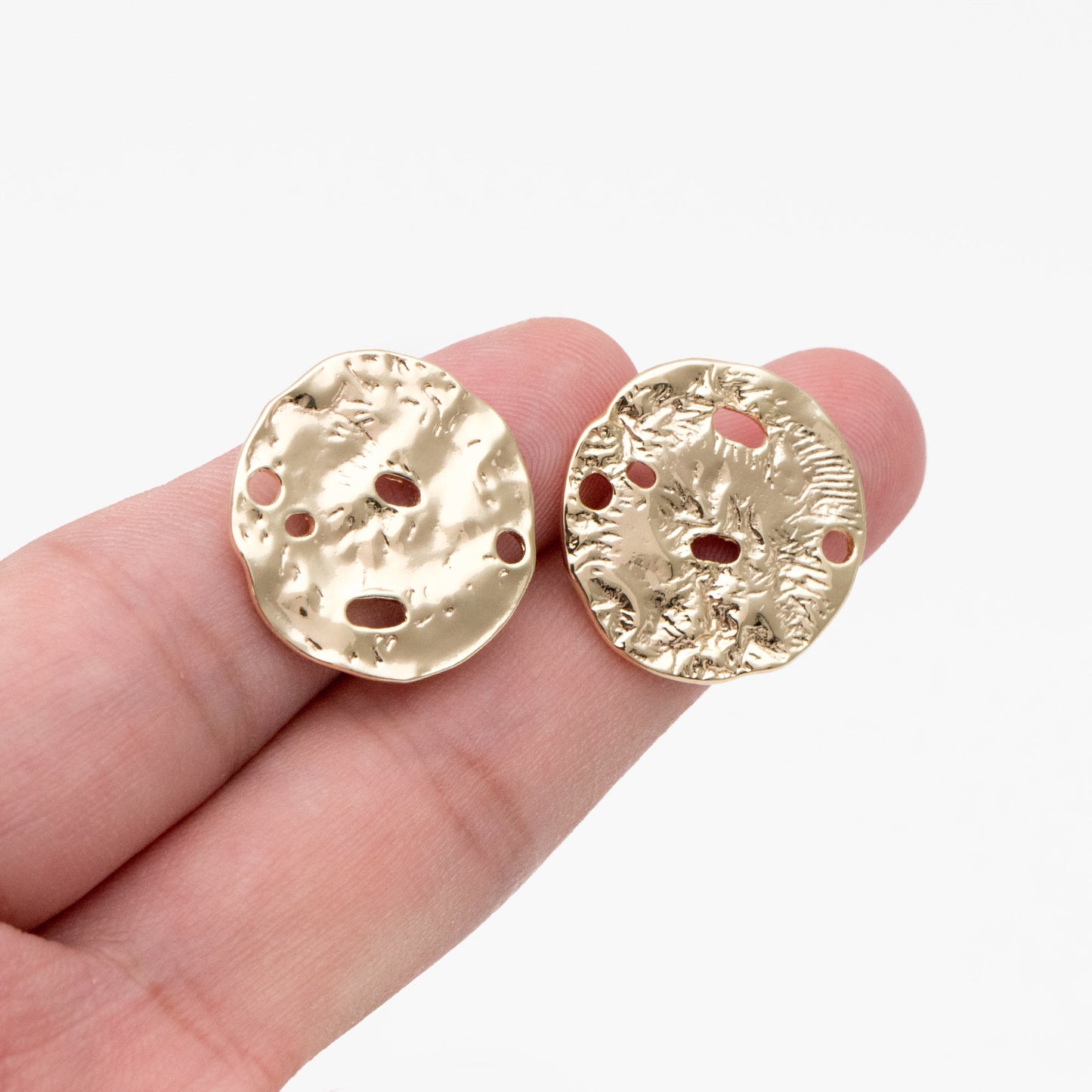 10pcs Gold Round Hammered Disc Connectors, Gold plated Brass Coin Disk Charms (GB-2977-J)