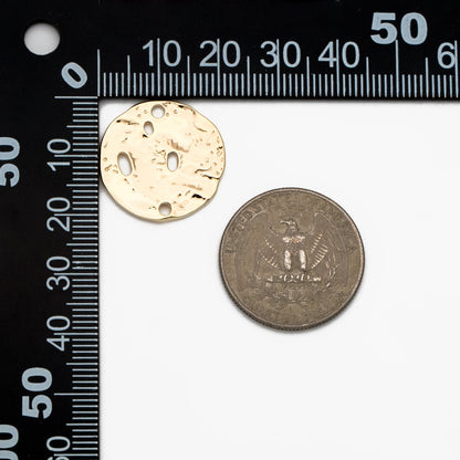 10pcs Gold Round Hammered Disc Connectors, Gold plated Brass Coin Disk Charms (GB-2977-J)