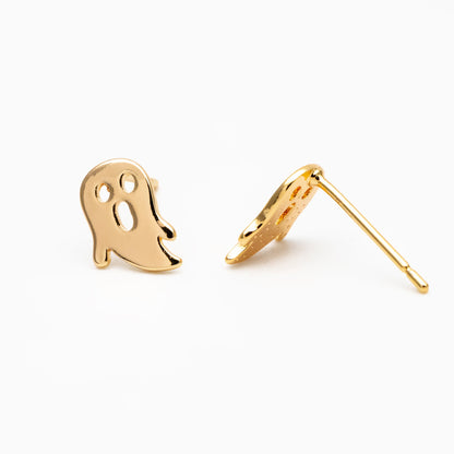 10pcs Gold Ghost Earrings 9x6mm, Gold Plated Brass Minimalist Stud Earrings (GB-3312-A)