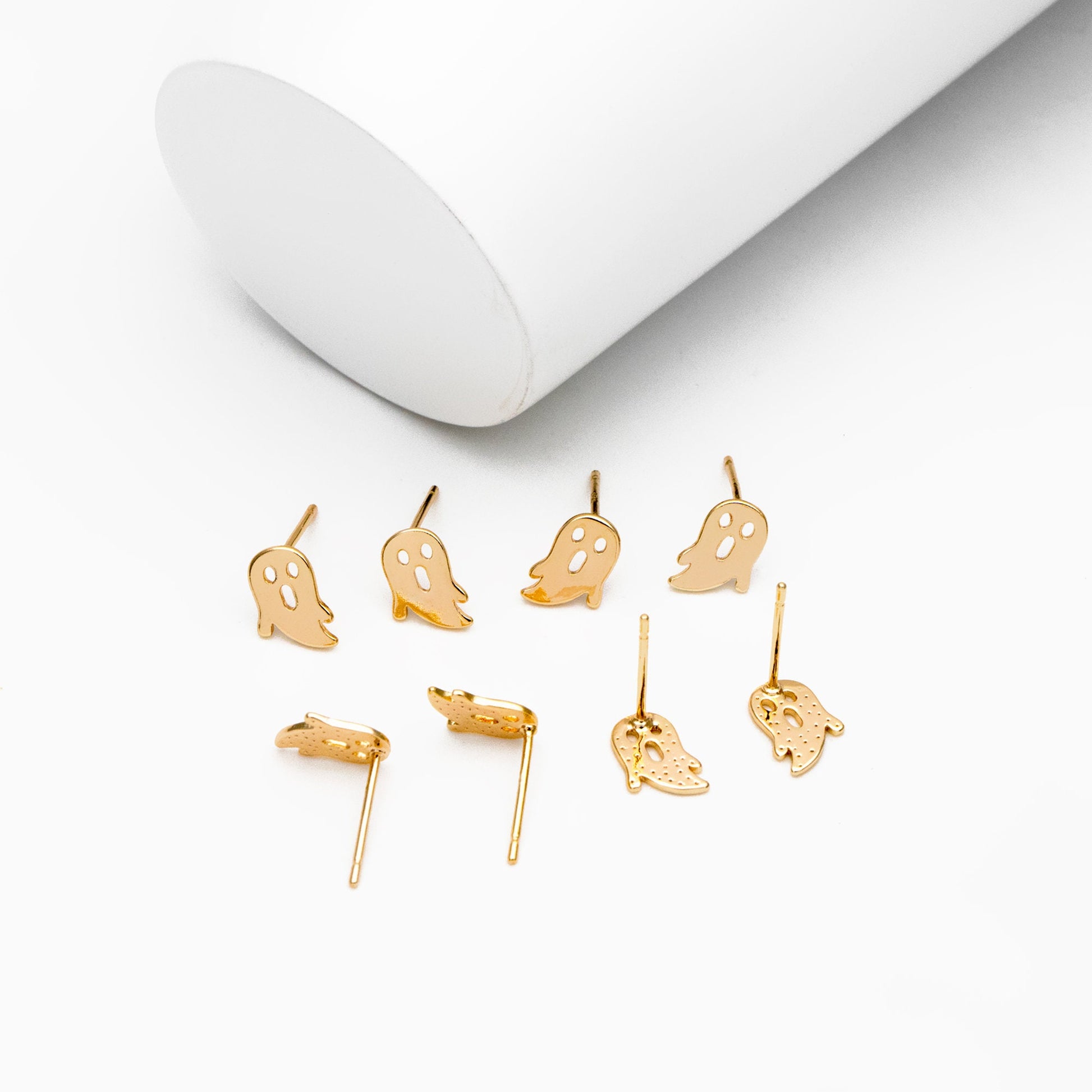 10pcs Gold Ghost Earrings 9x6mm, Gold Plated Brass Minimalist Stud Earrings (GB-3312-A)