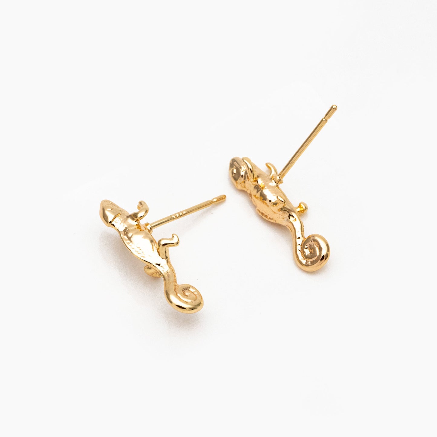 10pcs Gold Lizard Earrings 7x19mm, Gold Plated Brass Chameleon Stud Earrings (GB-4024)