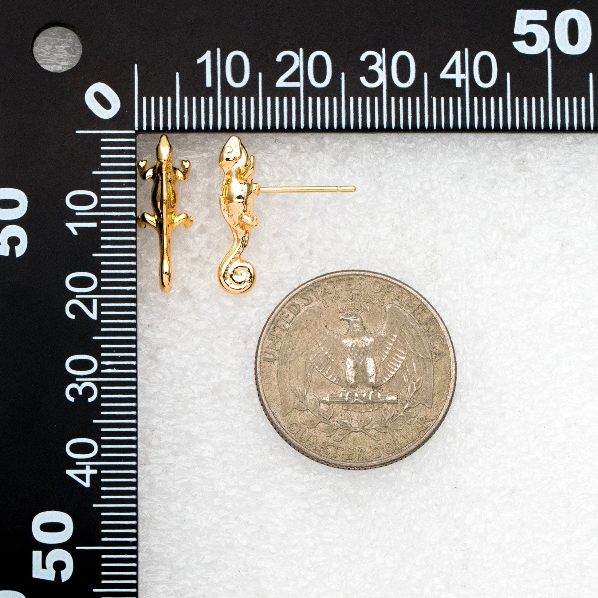 10pcs Gold Lizard Earrings 7x19mm, Gold Plated Brass Chameleon Stud Earrings (GB-4024)