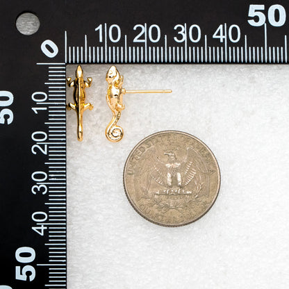 10pcs Gold Lizard Earrings 7x19mm, Gold Plated Brass Chameleon Stud Earrings (GB-4024)