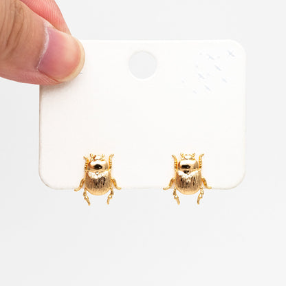 10pcs Gold/ Silver Texture Beetle Earrings 14x13mm, Gold/ Rhodium Plated Brass, Insect Stud Earrings (GB-4026)