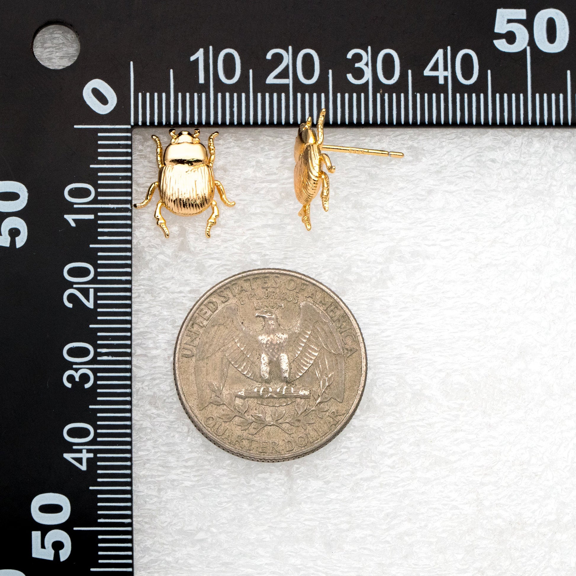 10pcs Gold/ Silver Texture Beetle Earrings 14x13mm, Gold/ Rhodium Plated Brass, Insect Stud Earrings (GB-4026)