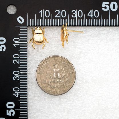 10pcs Gold/ Silver Texture Beetle Earrings 14x13mm, Gold/ Rhodium Plated Brass, Insect Stud Earrings (GB-4026)