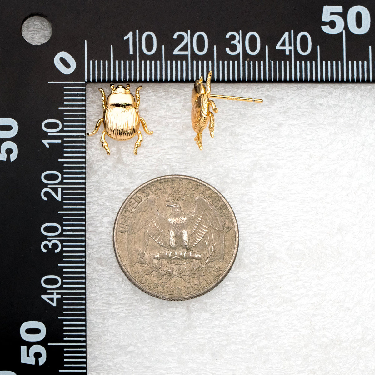 10pcs Gold/ Silver Texture Beetle Earrings 14x13mm, Gold/ Rhodium Plated Brass, Insect Stud Earrings (GB-4026)