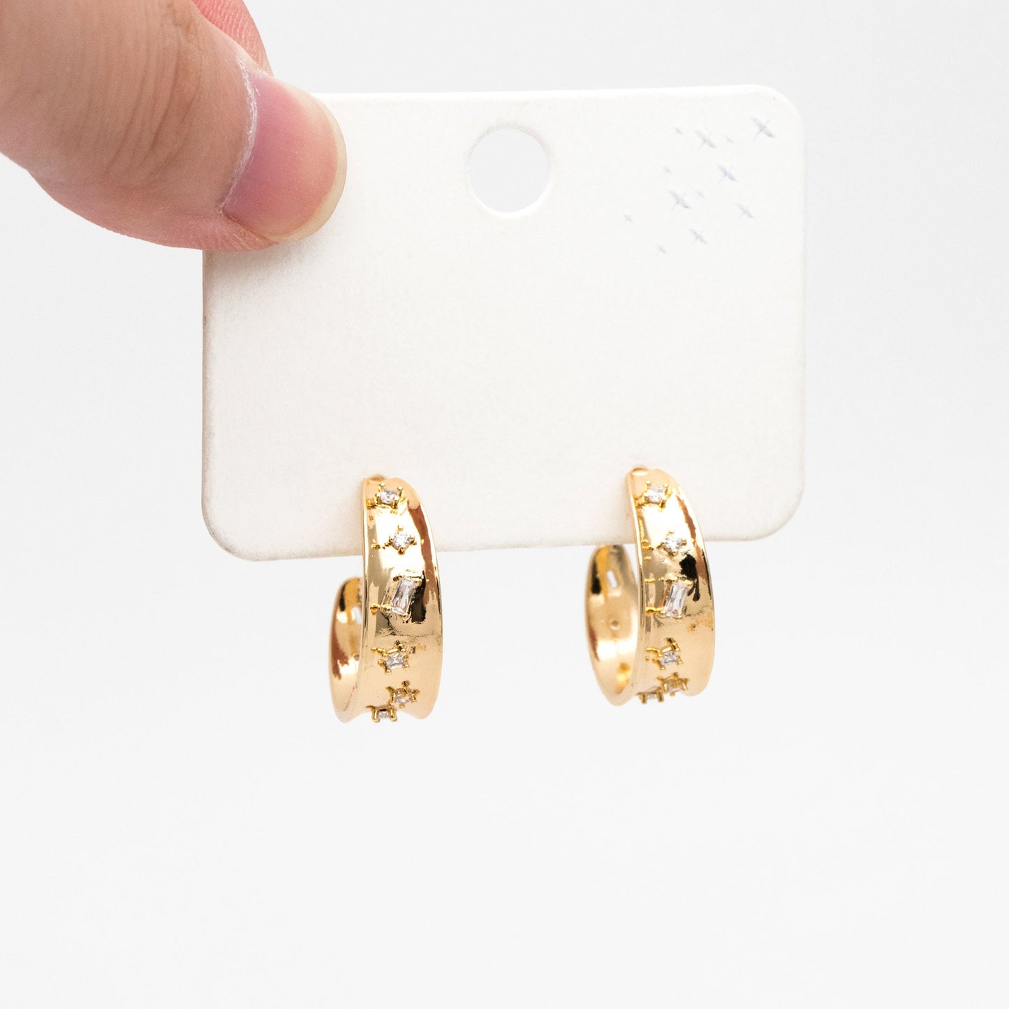 4pcs CZ Pave Gold Round Circle Earrings, Gold plated Brass, Geometric Hoop Stud Earrings (GB-4027)