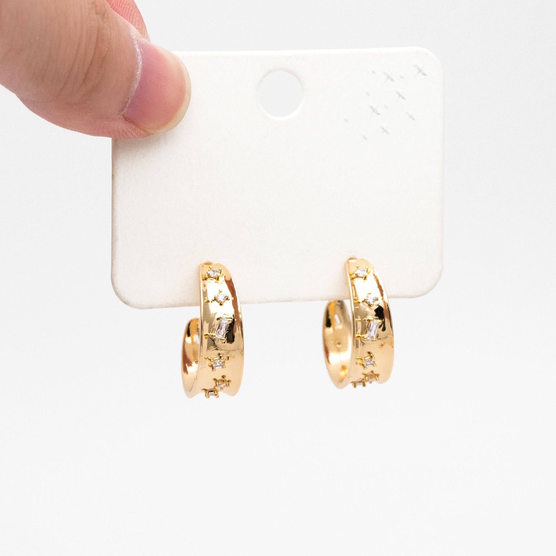 4pcs CZ Pave Gold Round Circle Earrings, Gold plated Brass, Geometric Hoop Stud Earrings (GB-4027)