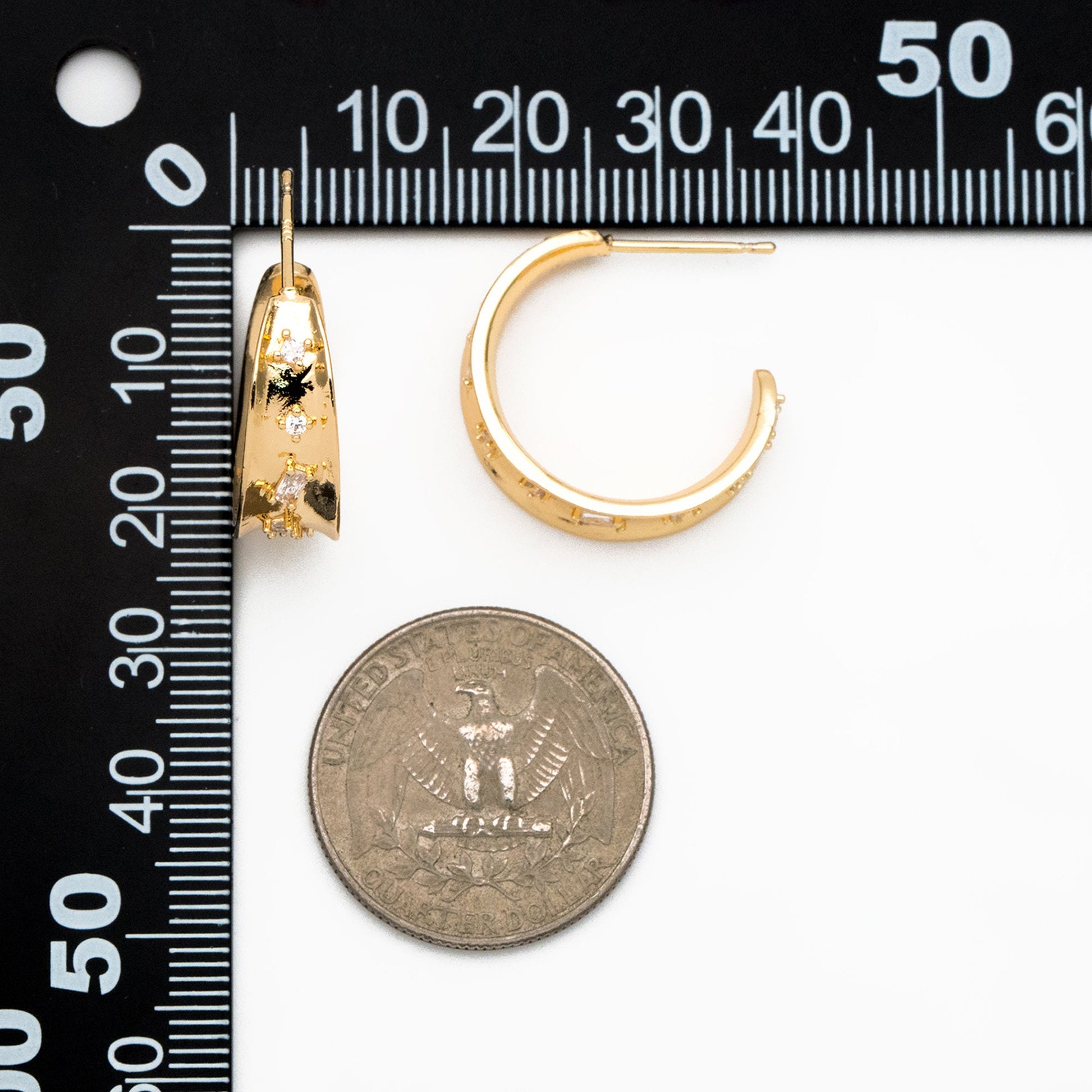 4pcs CZ Pave Gold Round Circle Earrings, Gold plated Brass, Geometric Hoop Stud Earrings (GB-4027)