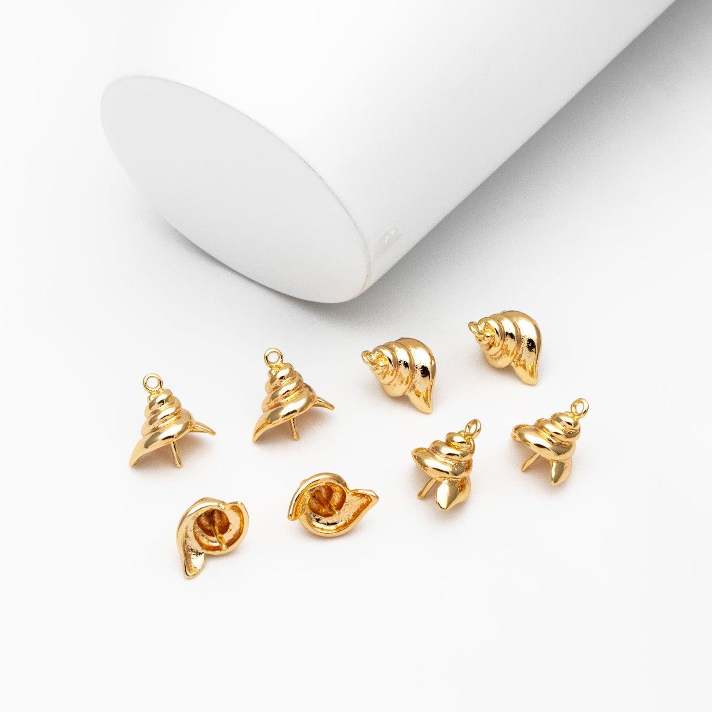 10pcs Gold Conch Caps, Real Gold plated Brass, Peg For Half Drilled Pearl Mounts, Peg Pearl Findings (GB-4032)