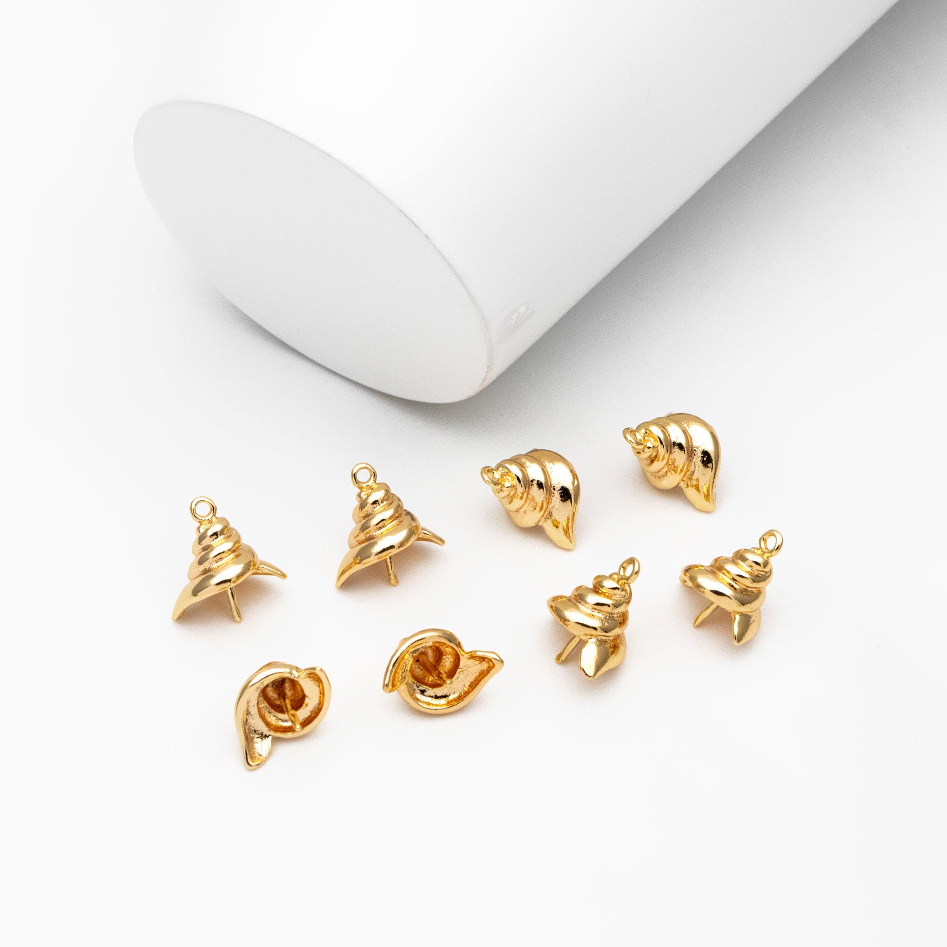 10pcs Gold Conch Caps, Real Gold plated Brass, Peg For Half Drilled Pearl Mounts, Peg Pearl Findings (GB-4032)