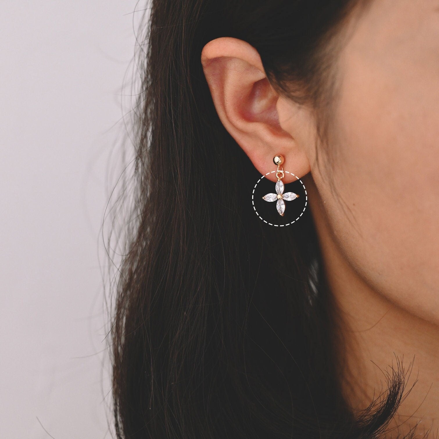 4pcs Gold CZ Flower Charm Pendants 10/ 14mm, Real Gold/ Rhodium plated Brass, Lead Nickel Free (GB-584-F)