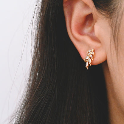 4pcs CZ Pave Gold Leaf Earring Posts, Gold Plated Brass, Dainty Leaf Stud Earrings (GB-3698)