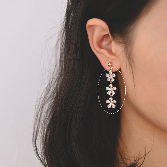 4pcs CZ Pave Gold Flower Pendants 45x11mm, Real Gold plated Brass, Lead Nickel Free (GB-3037-E)