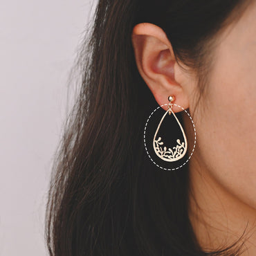 10pcs Gold Teardrop Pendants 32x22mm, Real Gold plated Brass Branch Charm Connectors (GB-324)