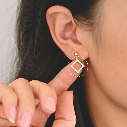 4pcs CZ Pave Gold Square Charms 15x13mm, Real Gold plated Brass Geometric Pendants (GB-376-G)