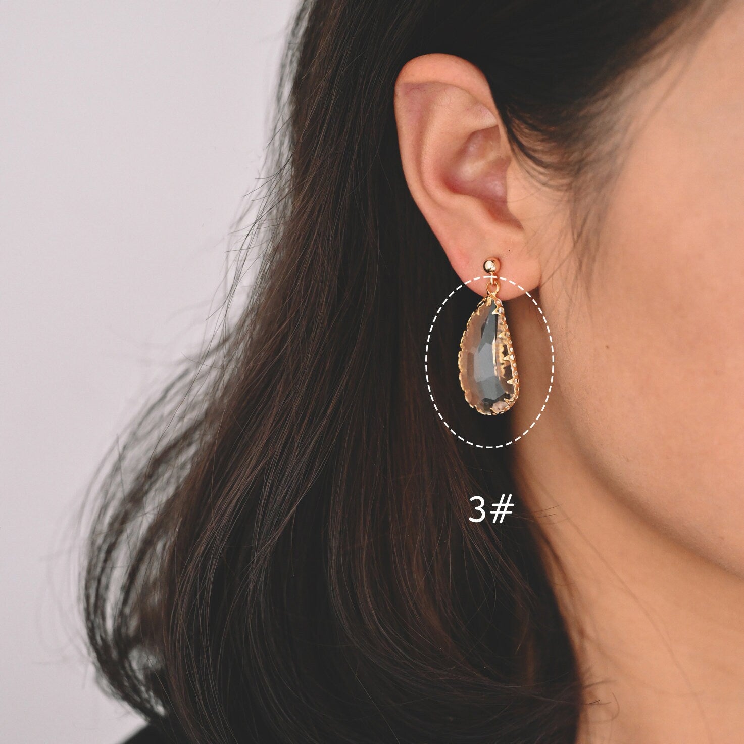 4pcs Gold Framed Clear Dangle Charms, Gold plated Brass Crystal Glass Pendants (GB-550)