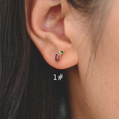 10pcs CZ Pave Gold Fruits and Vegetables Ear Posts, Gold Plated Brass Stud Earrings, Minimalist Summer Earrings (GB-3854)