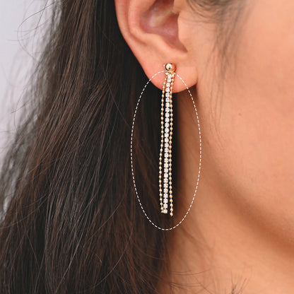 4pcs CZ Pave Gold Chain Tassel Charms 60mm, 18K Real Gold plated Brass, Tassel Earring Components (GB-1234-E)