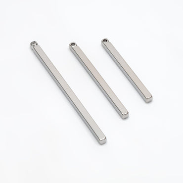 10pcs Gold/ Silver Long Bar Charms, Square bar, Real Gold/ Rhodium plated Brass, Multi Size 25/ 30/ 40mm by 2mm Thick (GB-2865)