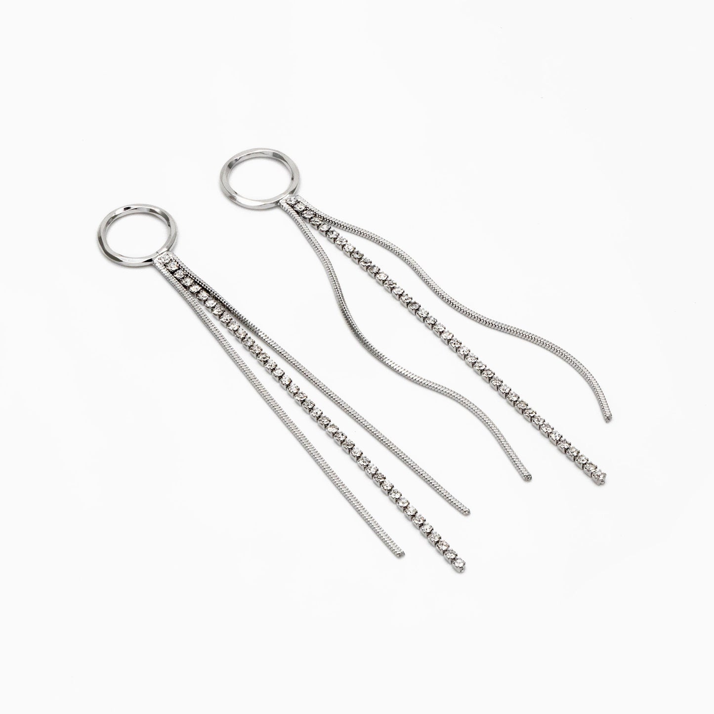 4pcs Gold/ Silver Chain Tassels 85mm Long, Rhinestone Chain Charm Pendants (GB-1277-E)