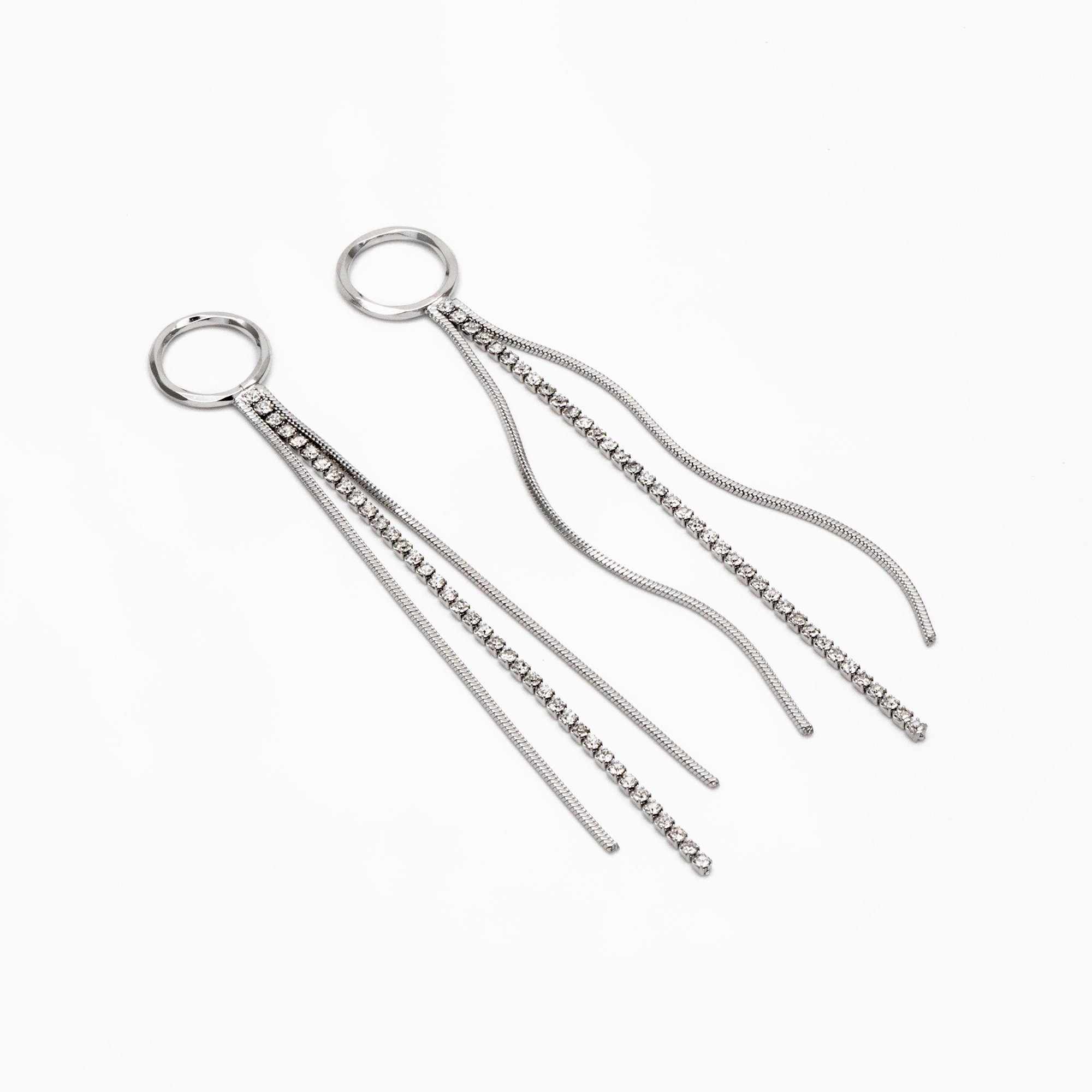 4pcs Gold/ Silver Chain Tassels 85mm Long, Rhinestone Chain Charm Pendants (GB-1277-E)