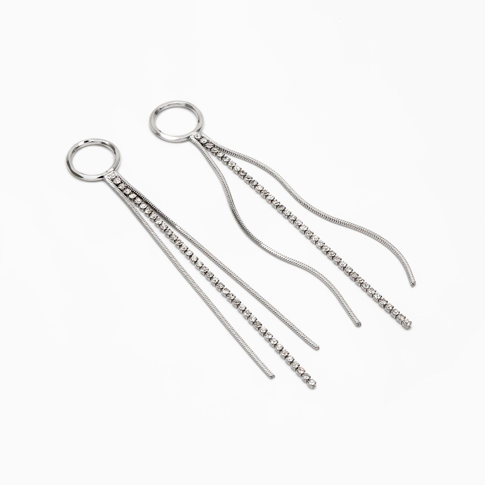 4pcs Gold/ Silver Chain Tassels 85mm Long, Rhinestone Chain Charm Pendants (GB-1277-E)
