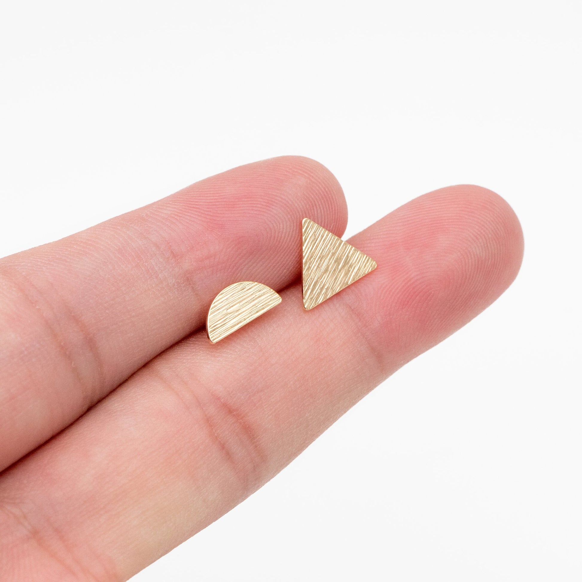 10pcs Gold Brushed Geometric Earrings, Real Gold Plated Brass, Semi Circle/ Triangle/ Square/ Round Earring Studs (GB-4060)