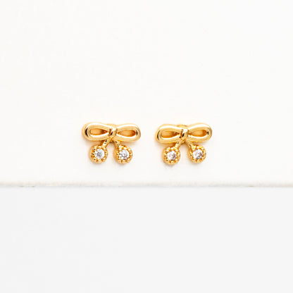 10pcs CZ Pave Gold Bowknot Earrings, 18K Real Gold plated Brass, Bow Knot Stud Earring (GB-4068)