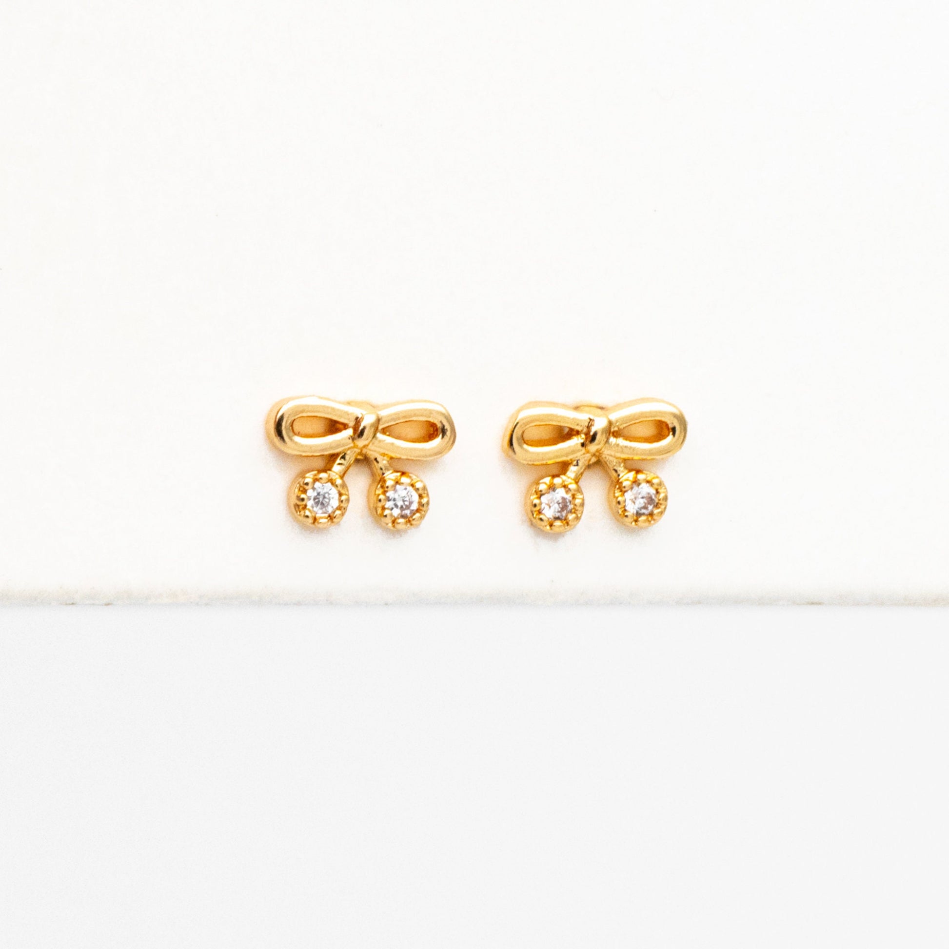 10pcs CZ Pave Gold Bowknot Earrings, 18K Real Gold plated Brass, Bow Knot Stud Earring (GB-4068)