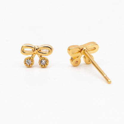 10pcs CZ Pave Gold Bowknot Earrings, 18K Real Gold plated Brass, Bow Knot Stud Earring (GB-4068)