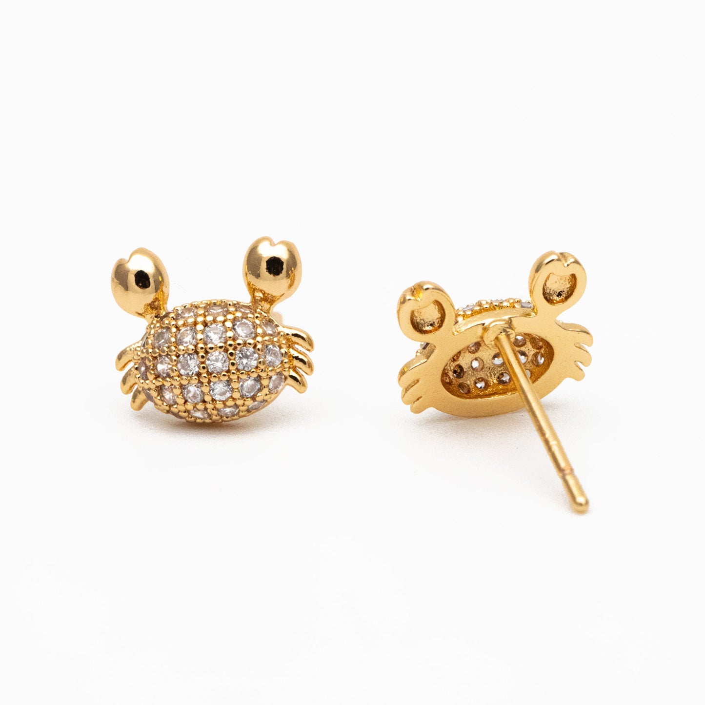 4pcs CZ Pave Gold Crab Earrings, Gold plated Brass, Dianty Crab Stud Earrings (GB-4069)