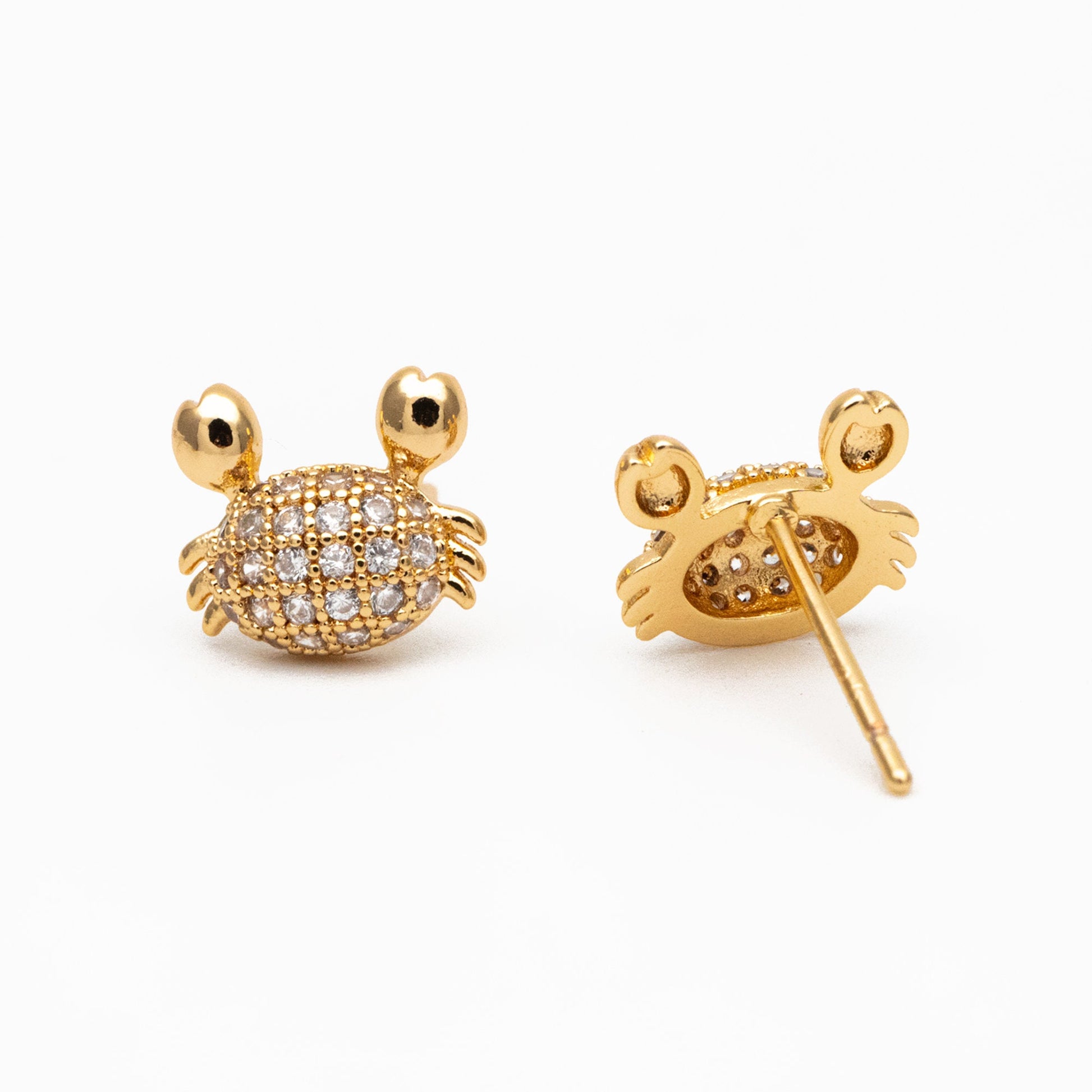4pcs CZ Pave Gold Crab Earrings, Gold plated Brass, Dianty Crab Stud Earrings (GB-4069)