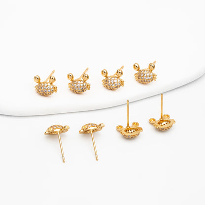 4pcs CZ Pave Gold Crab Earrings, Gold plated Brass, Dianty Crab Stud Earrings (GB-4069)
